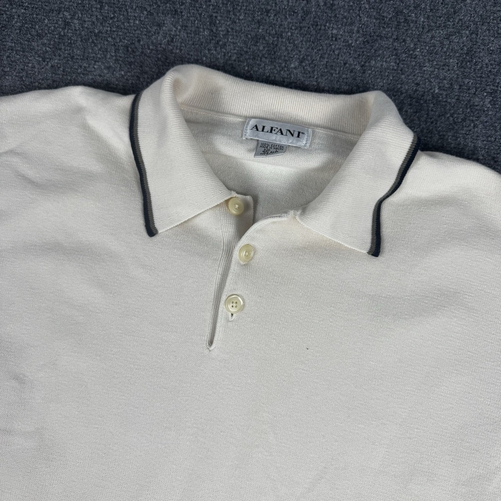Vintage Alfani Polo Shirt Mens Large White‎ Short Sleeve Boho Y2K